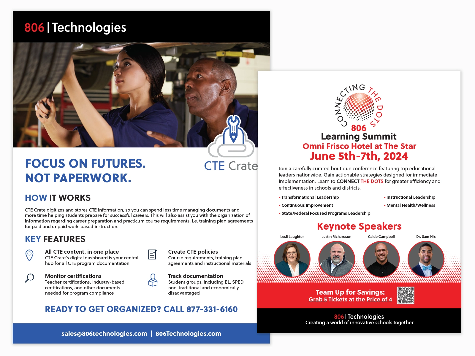 Product one-sheets designed to communicate key features, benefits, and a clear next step