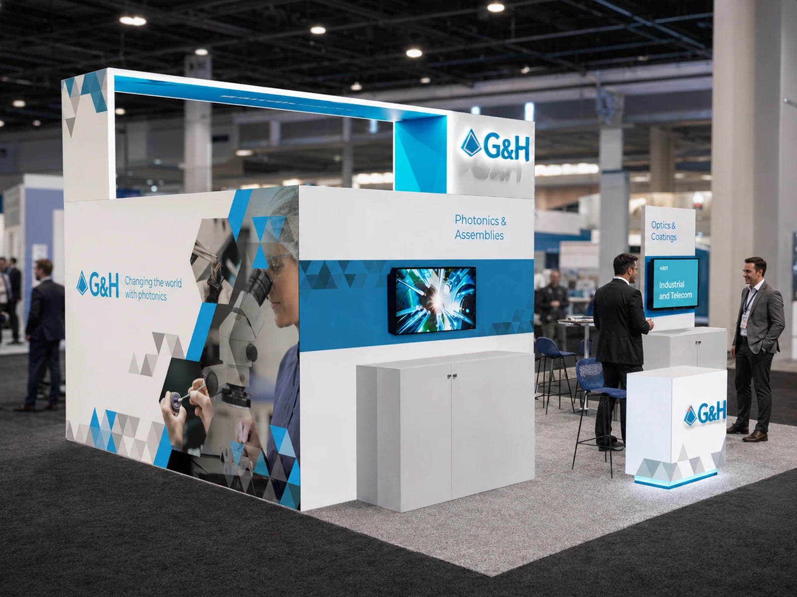 Custom trade show booth design, featuring bold environmental graphics, product-zone messaging, and a polished welcome experience