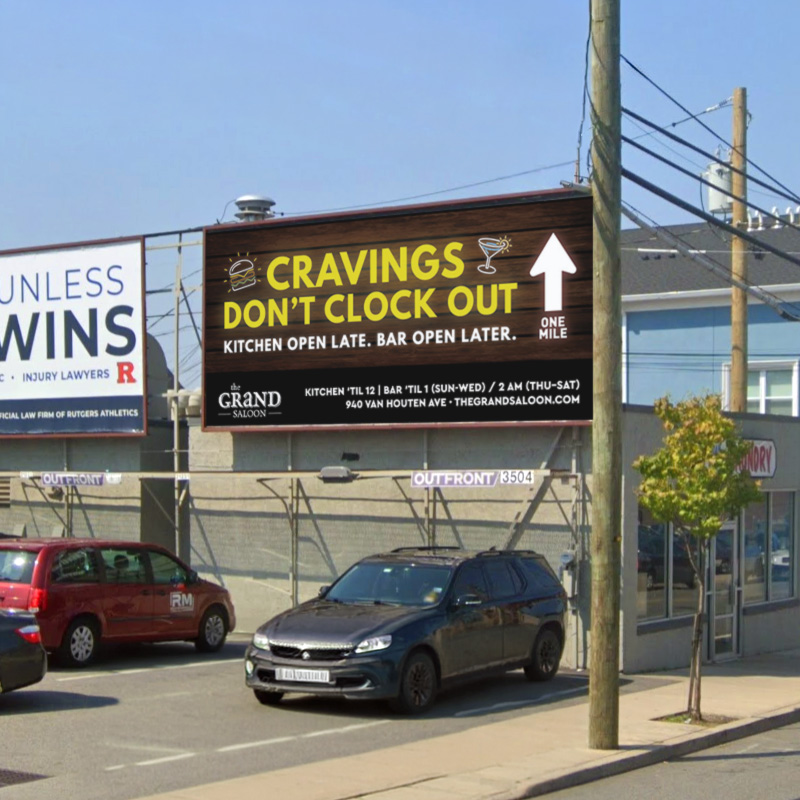 Grand Saloon billboard advertisement in Northern New Jersey