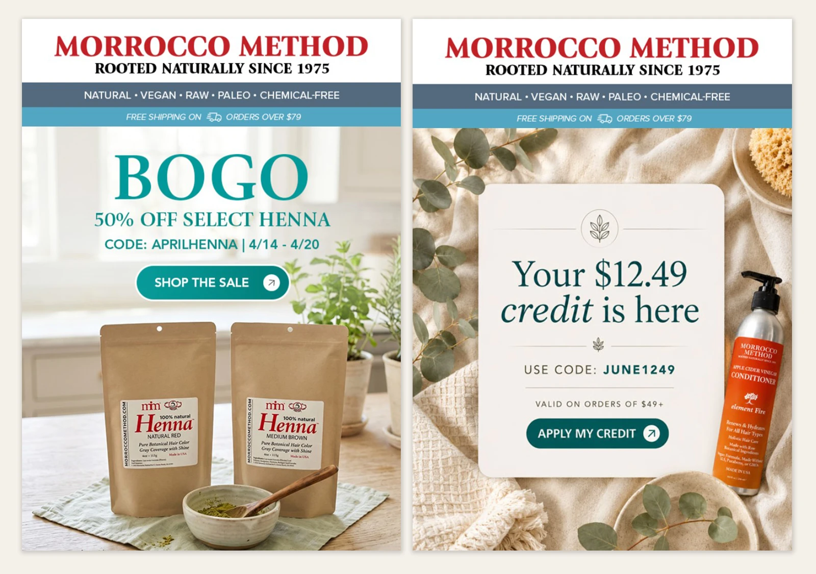 Promotional and customer-credit email campaigns designed and deployed in Klaviyo
